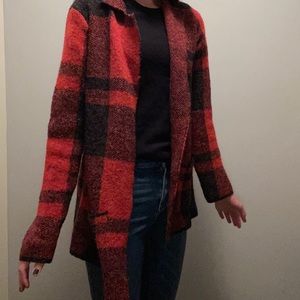 JOSEPH A BEAUTIFUL RED AND BLACK CARDIGAN